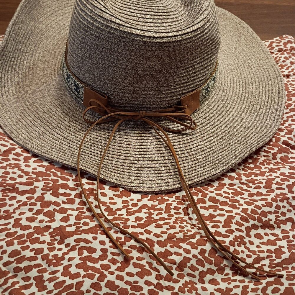 Gray/brown western boho hat turquoise - Picture 3 of 5